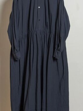 Zara Navy/ Gray Long-Sleeve Button-Front Maxi Dress